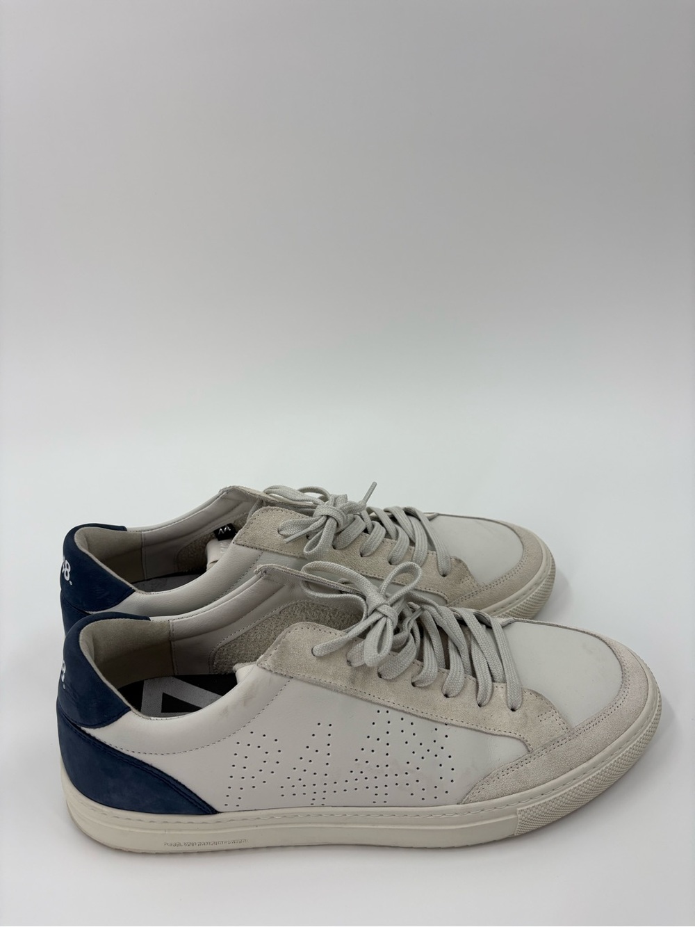 P448 Soho White & Navy Leather Suede Low Top Sneakers Size 44 - Picture 5 of 10